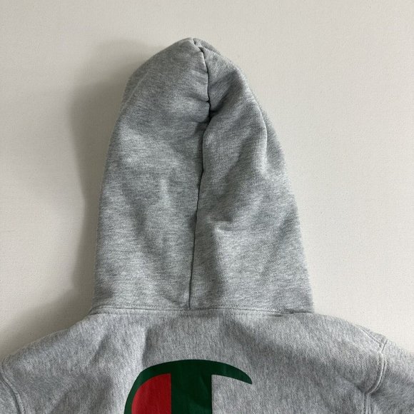 Champion Reverse Weave Double Sided Graphic Pullover Hoodie Sweatshirt Red Gray - Picture 6 of 13